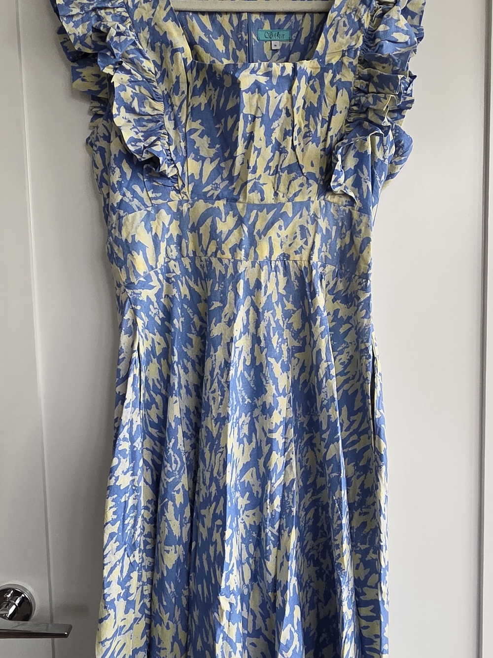 Sika Very Long Maxi Blue and Yellow Ruffle Sleeve Dress